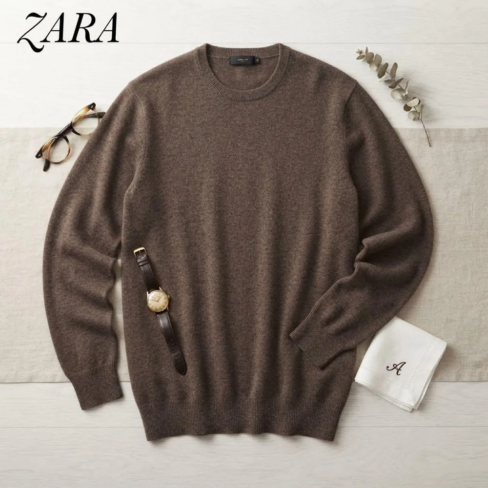 ZARA ウール混 メンズ クルーネック ニット ブラウン