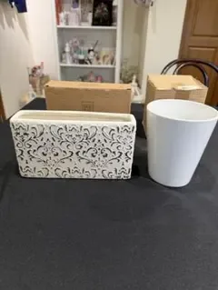 Précieux 花瓶 フラワーホワイト ダマスク柄1コ・ベーシック丸L 1コ