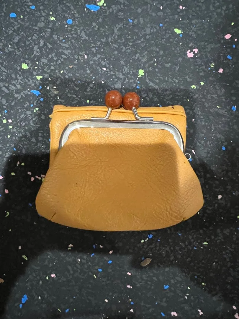 ハンドメイド レザー がま口 財布 イエロー