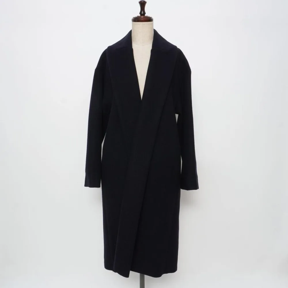 美品 le.coeur blanc ショールカラーコート ネイビー*ND846