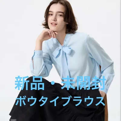 UNIQLO レーヨンボウタイブラウス ブルー