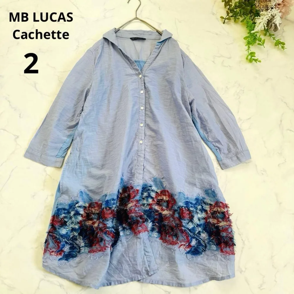 MB LUCAS Cachette◆七分袖シャツワンピース(2)ブルー フリンジ