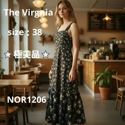 The Virgnia キャミワンピース マキシ丈 花柄 総柄 ネイビー 38