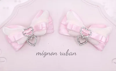 天使の羽♡ヘアクリップ ピンクリボン ハート 量産型 ロリィタ 地雷系