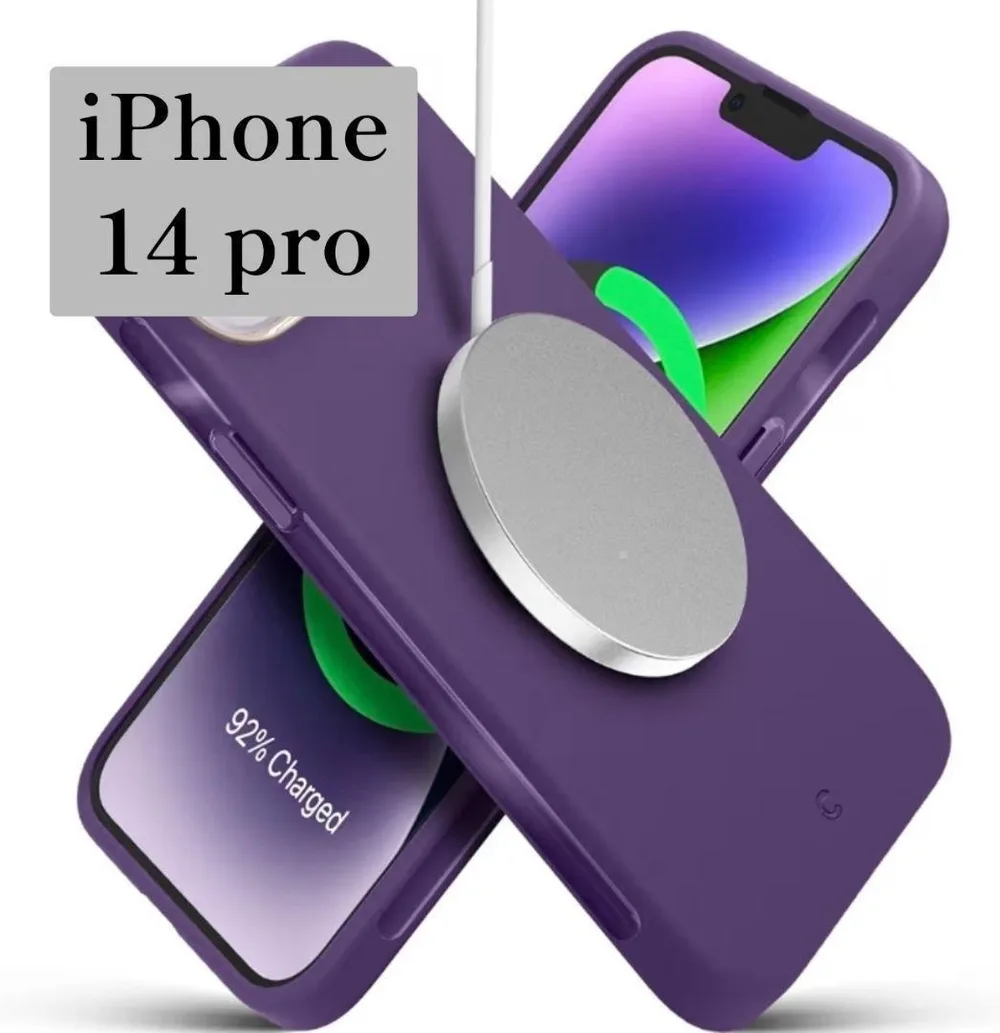 スマホケース iPhone14 pro MagSafe対応 パープル ストラップ