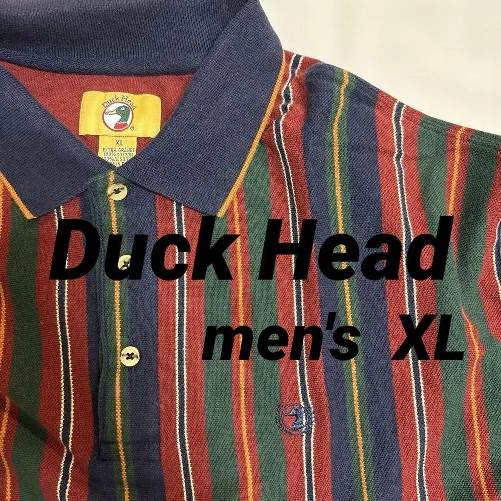 Duck Head ストライプ 長袖ポロシャツ XLサイズ ペルー製 レトロ