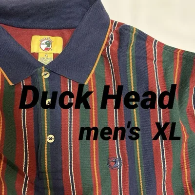 Duck Head ストライプ 長袖ポロシャツ XLサイズ ペルー製 レトロ