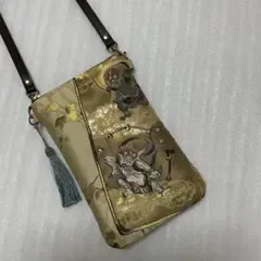 357 袋帯 風神 雷神 リメイク ハンドメイド スマホバッグ ショルダー付