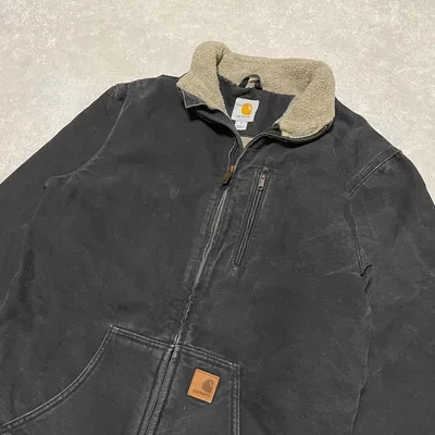 【廃盤】Carhartt ダックジャケット 裏ボア 墨黒 フェードS古着