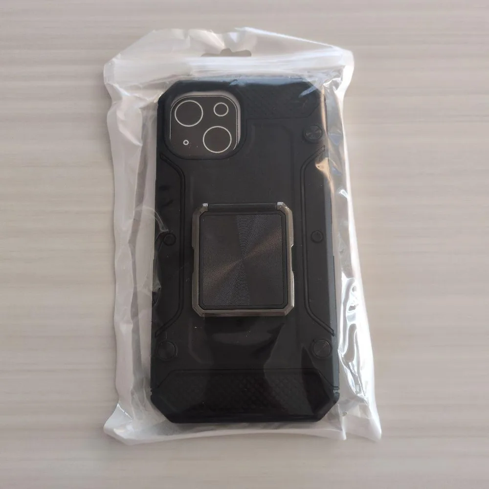 iPhone 15 スマホケース ブラック スタンド機能付き 耐衝撃