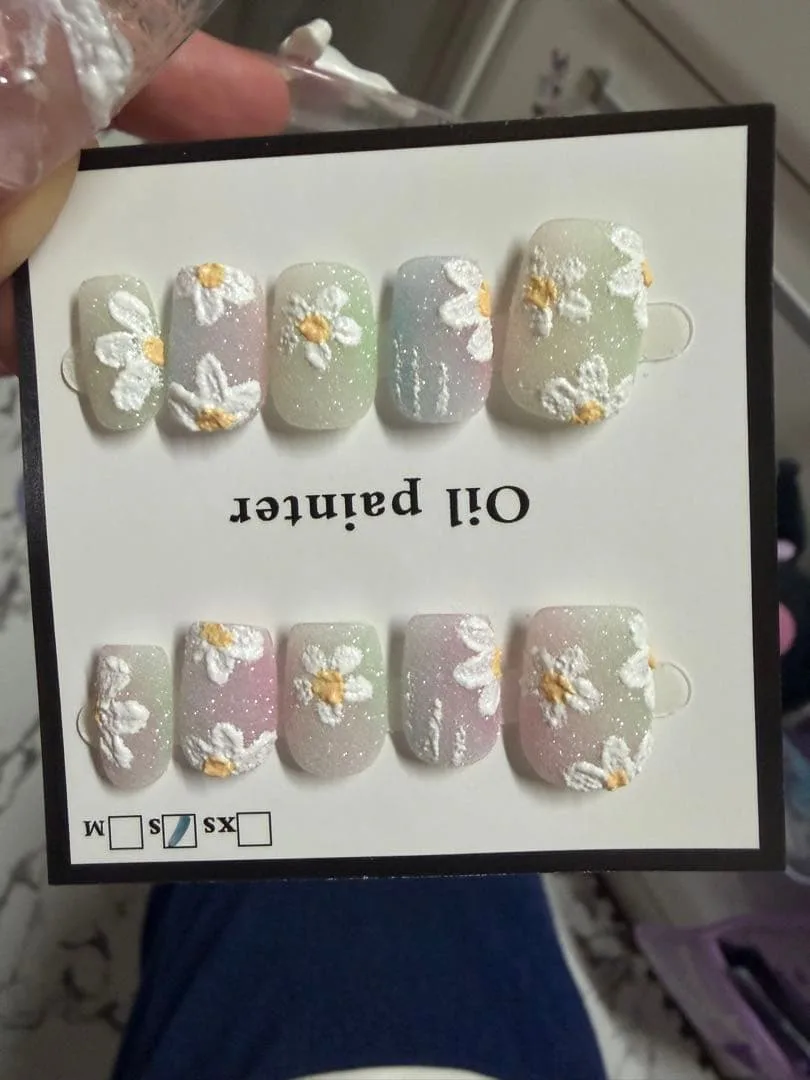 ネイルチップ フラワーデザイン 油絵風