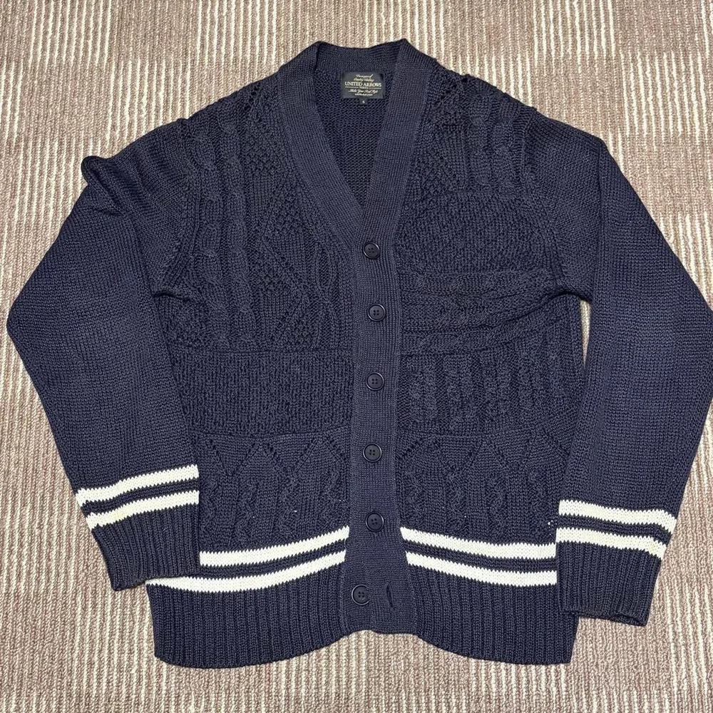 UNITED ARROWS ケーブルニットカーディガン ネイビー S