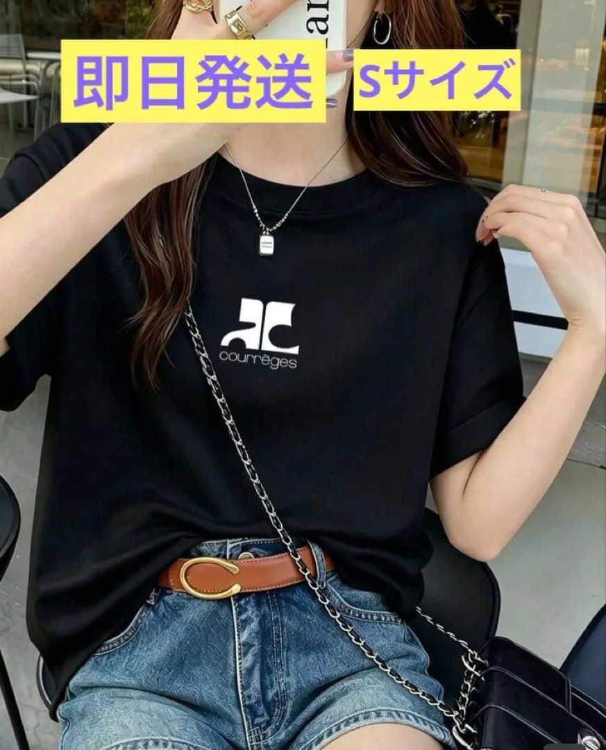 【最終値下げ!!】courrèges ロゴ Tシャツ ブラックS