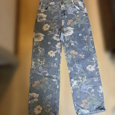 花柄 デニムパンツ 2XL