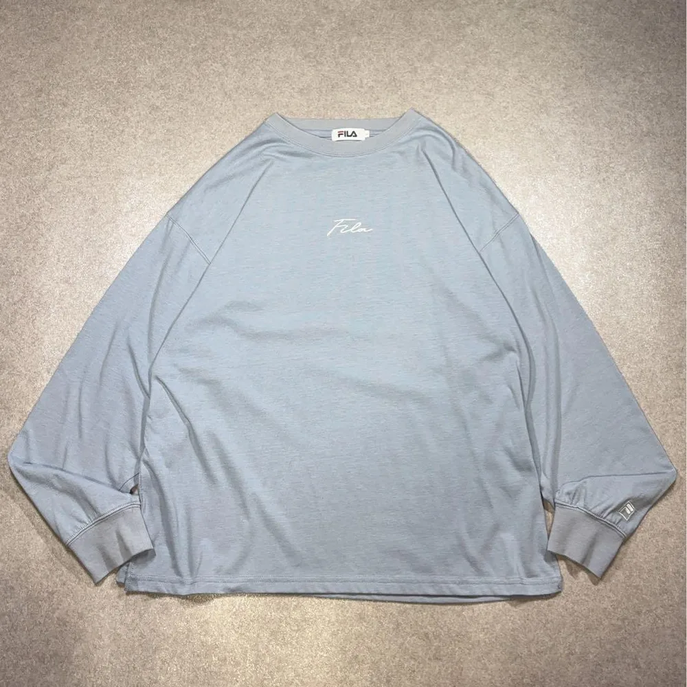 FILA ロンT 刺繍ロゴ オーバーサイズ 水色 L 長袖