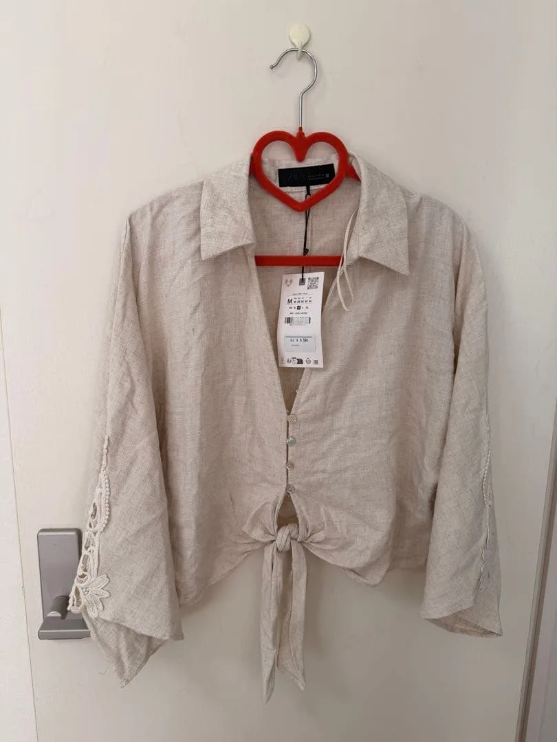 ZARA リネン混 フロントタイ ブラウス Mサイズ 新品