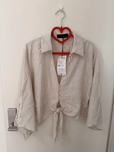 ZARA リネン混 フロントタイ ブラウス Mサイズ 新品