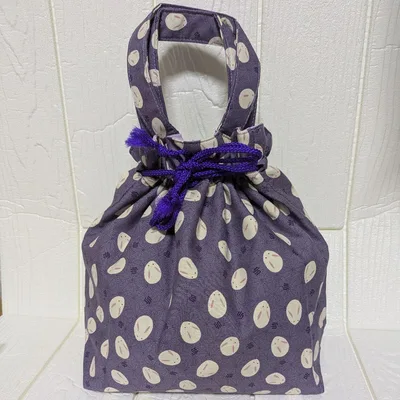 《ハンドメイド》和柄の巾着バッグ(ミニトート)No.15 雪うさぎ・紫
