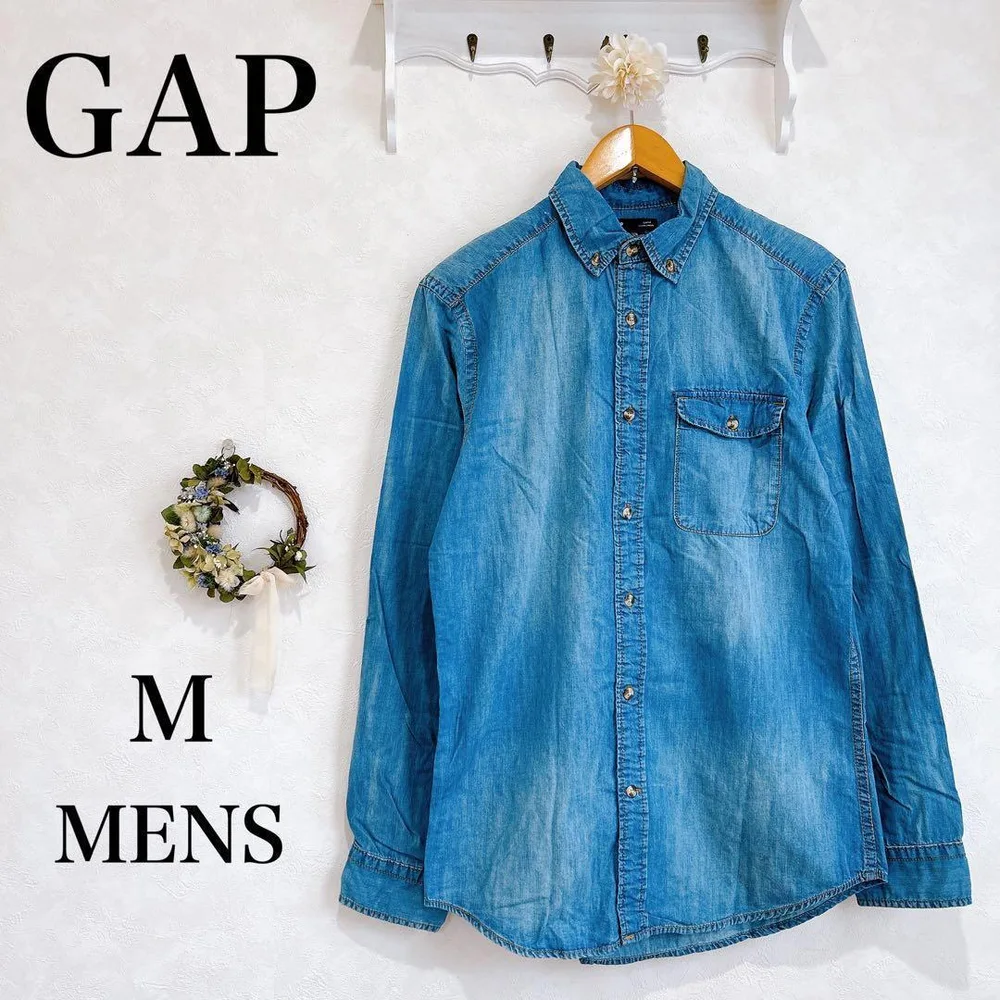 ギャップ Gap シャツ 長袖 メンズ デニム風 M 綿100% カジュアル