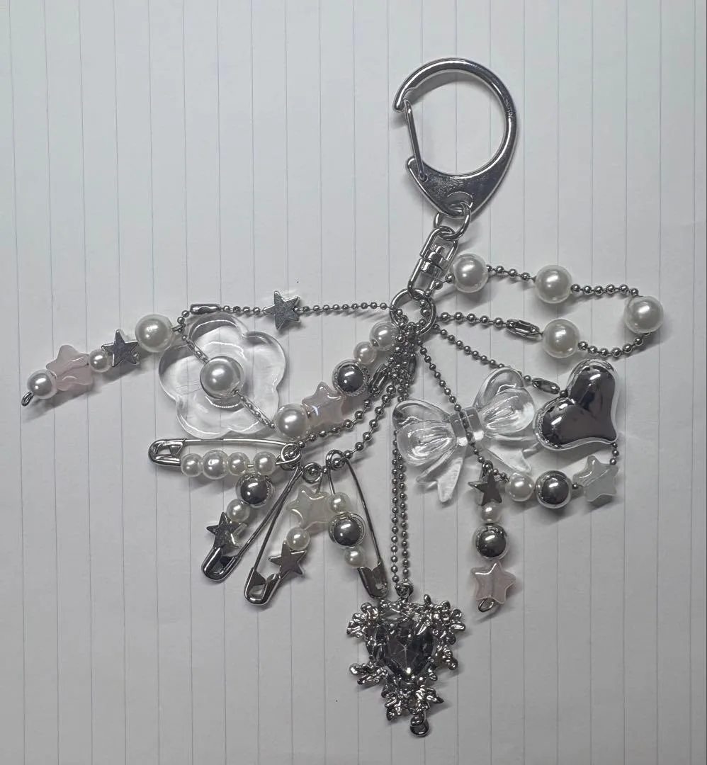 ハンドメイド キーホルダー チャーム パール リボン ハート