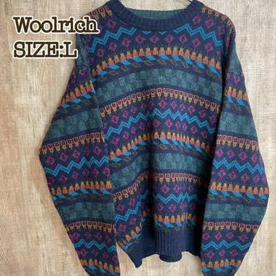 ウールリッチ Woolrich ウールニット L ネイビーネイティブ柄