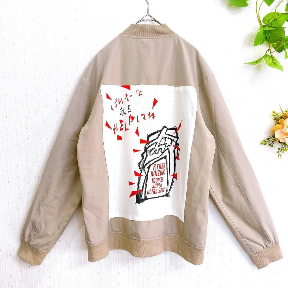 希少 ベージュ ジップアップジャケット バックプリント L メンズ