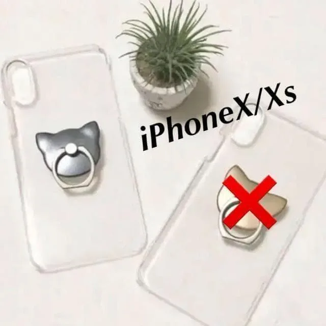 猫 スマホリング グレー iPhoneX/Xsクリアハードケース メンズ