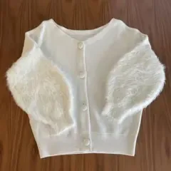【タグ付き】異素材切り替え ファー袖 カーディガン ホワイト
