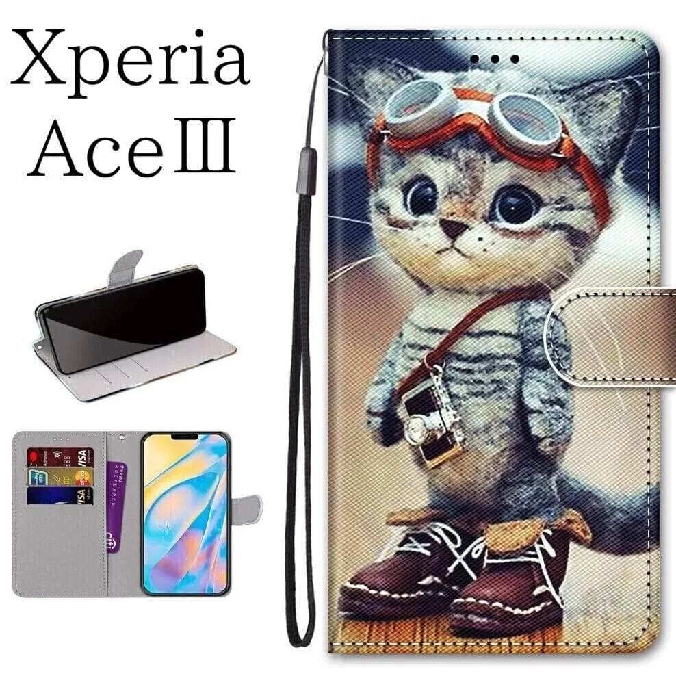 新品■Xperia AceⅢ エクスペリアエース マーク3 手帳型 ネコパ
