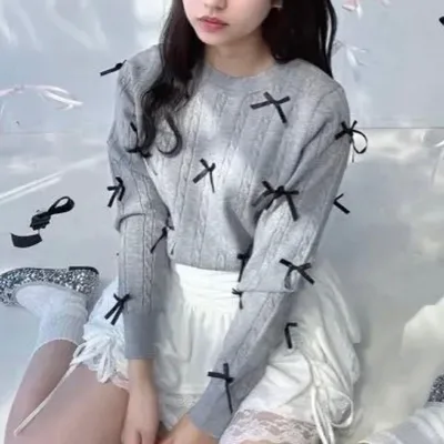 as know as plus ニット トップ リボン