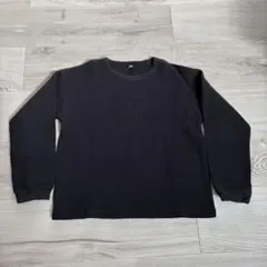 ユニクロ ワッフル長袖カットソー 黒 ブラック 130 長袖Tシャツ ロンT