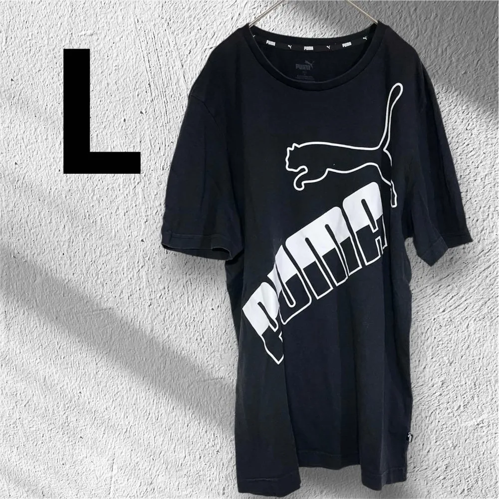 【人気】PUMA プーマ ビッグロゴ プリント 半袖 Tシャツ ブラック L