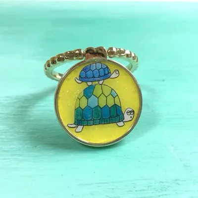 スマホリング バンカーリング カメ かわいい 黄色 ハンドメイド