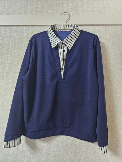 レイヤード風 長袖ブラウス ネイビー