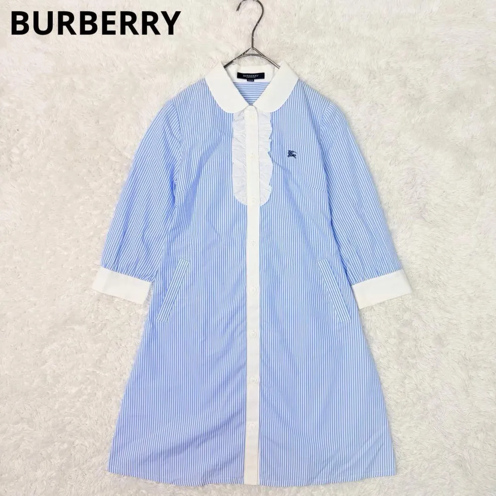 BURBERRY LONDON เสื้อเชิ้ตเดรส 140A Striped Ruffle