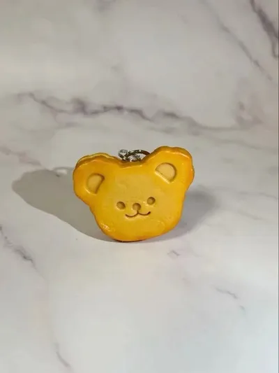 にっこりくま フェイククッキー キーホルダー チャーム付き シルバー