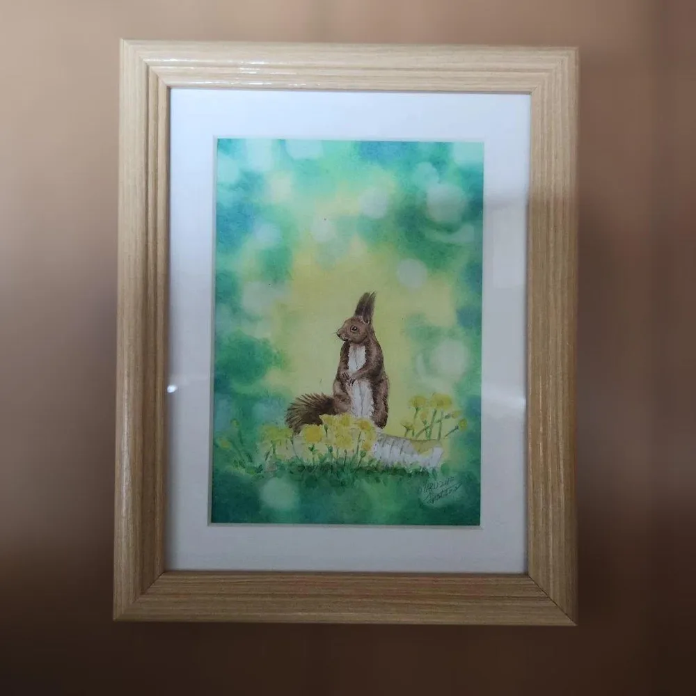 リスの水彩画 2L ☆額付き(外箱付き)