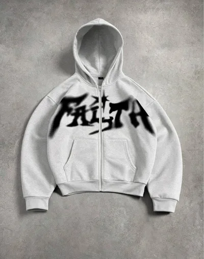 FAITH グラフィック ジップアップ パーカー グレー M