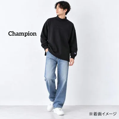 Champion チャンピオン ハイネックスウェット ブラック 刺繍ロゴ 長袖