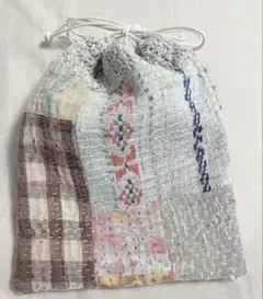 No.775ヴィンテージカンタキルト(ラリーキルト)の巾着ポーチ