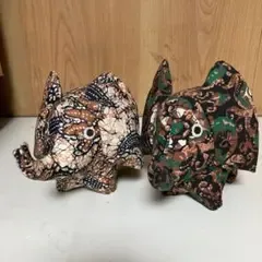 象 ぬいぐるみ 2体セット バティック柄