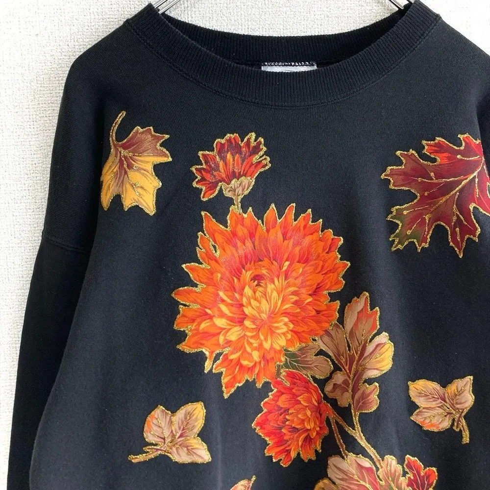 Hanes ヘインズ スウェット 花柄 フラワー 紅葉 プリント M 366