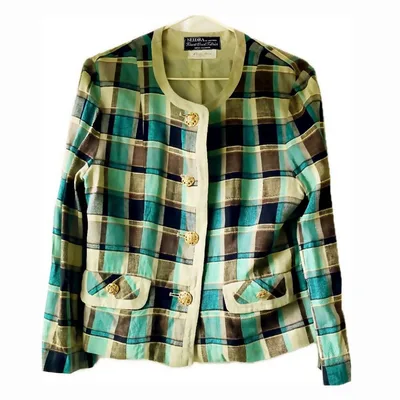 เสื้อแจ็คเก็ตไม่มีปกลายสก๊อต