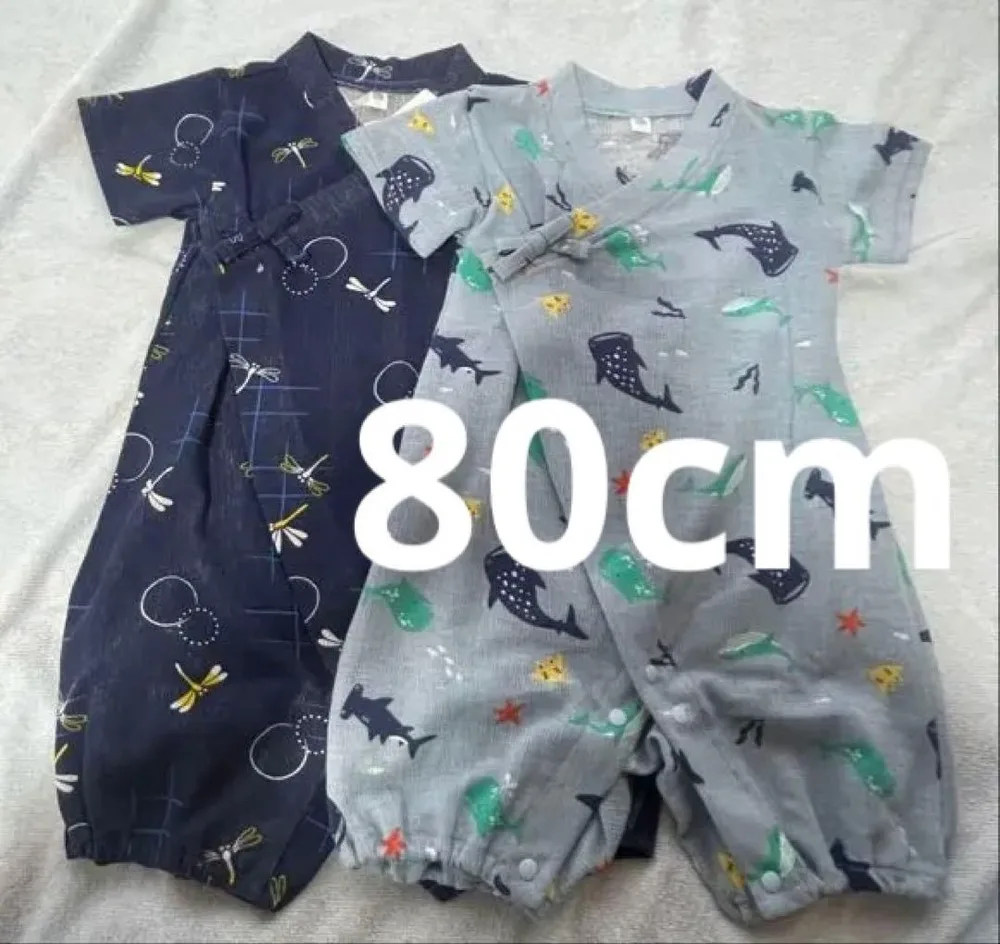 新品 甚平 ロンパース 2枚セット 80cm ベビー服 男の子