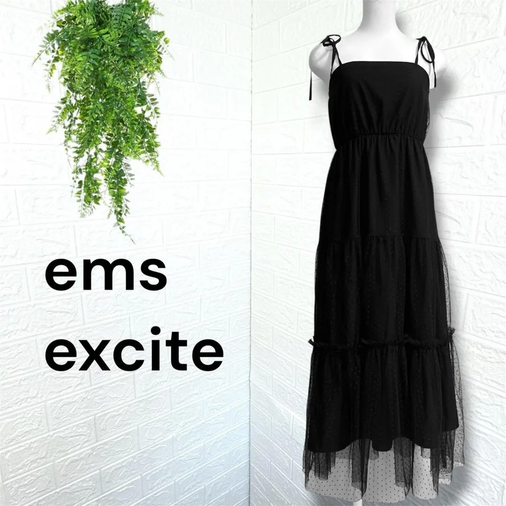 2910【ems excite】キャミワンピース チュール素材 Aライン 黒 F