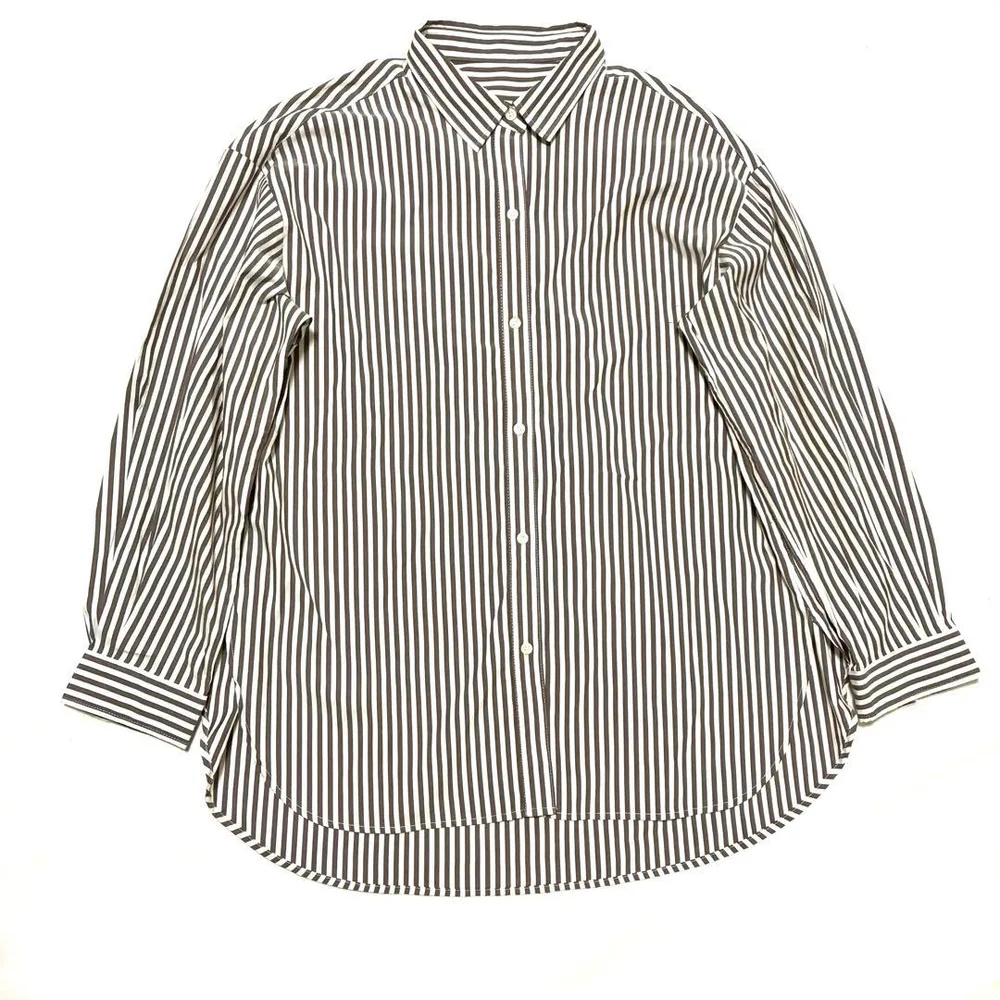 GLOBAL WORK ストライプ柄長袖シャツ ホワイト×グレー M