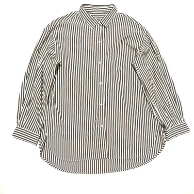 GLOBAL WORK ストライプ柄長袖シャツ ホワイト×グレー M