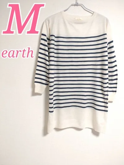earth music&ecology ボーダー長袖カットソー ホワイト M