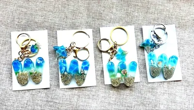 海モチーフ レジンイニシャルキーホルダー【W】
