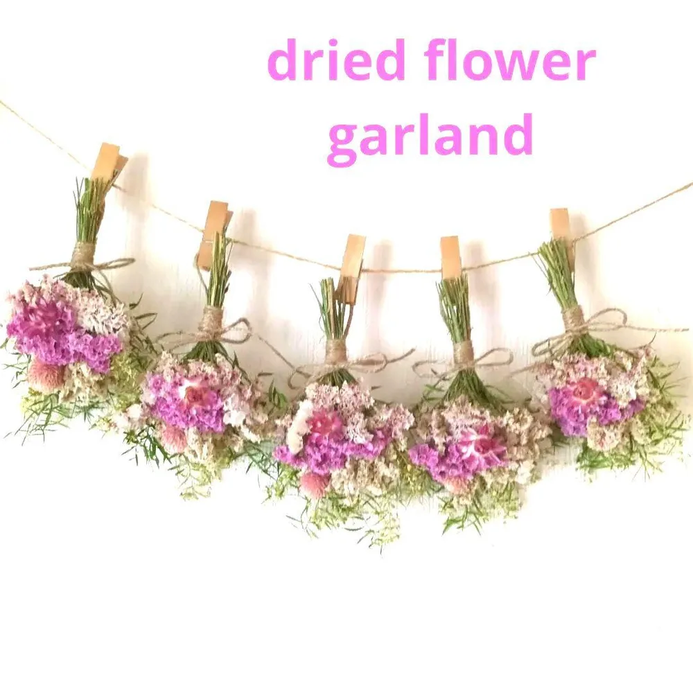 ドライフラワースワッグガーランドピンクのお花達